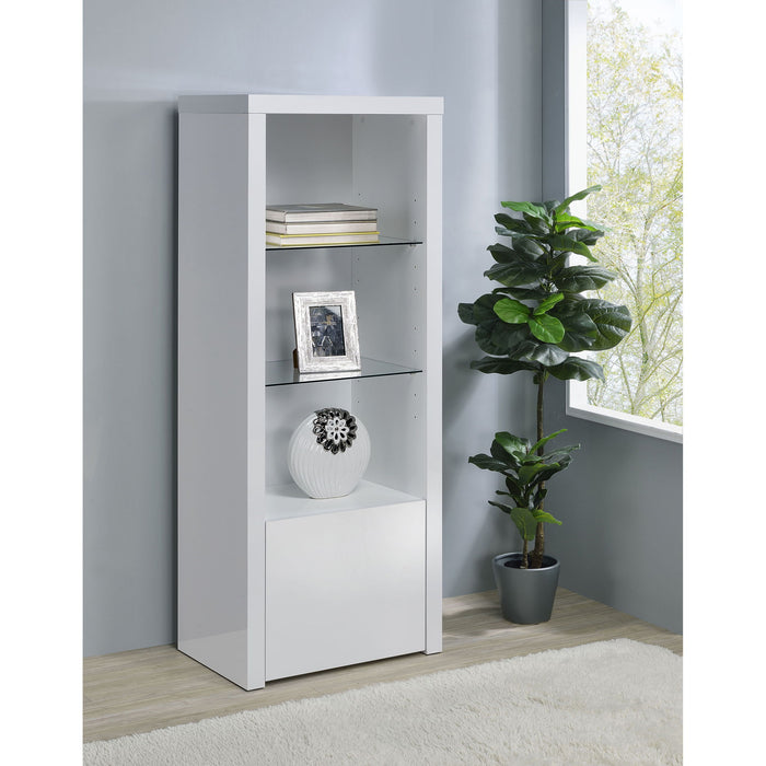 Lance - 3 Shelf Media Tower With Shelves And Hidden Cabinet - Gloss White Furniture Max
