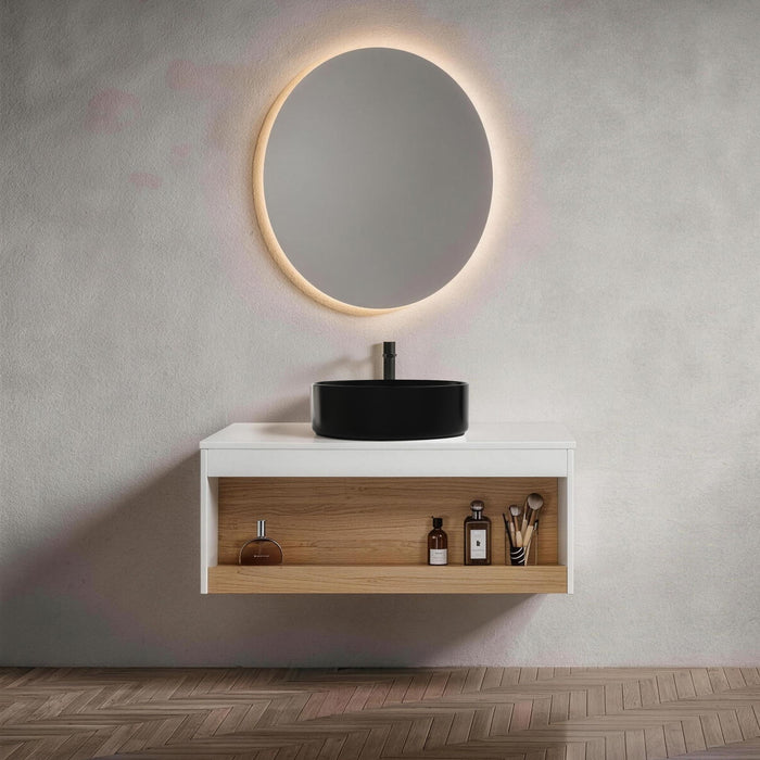 Floating Bathroom Vanity With Glossy Round Vessel Sink Home Essentials