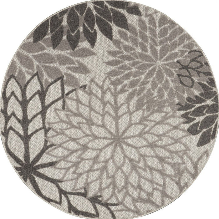 4' Round Round Floral Indoor / Outdoor Area Rug - Gray