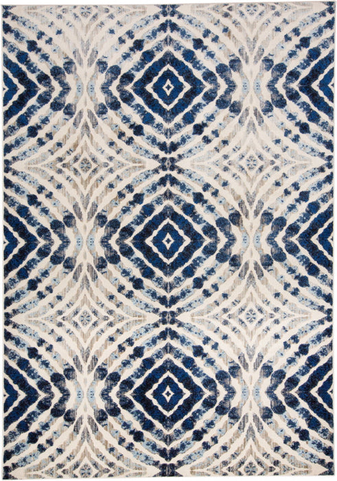 Abstract Distressed Stain Resistant Area Rug - Ivory Blue And Gray - 5' X 8'