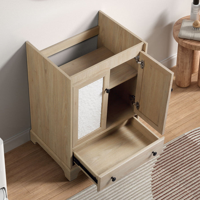 Bathroom Vanity Base, Cabinet With Carved Floral Doors - Natural Wood Home Essentials