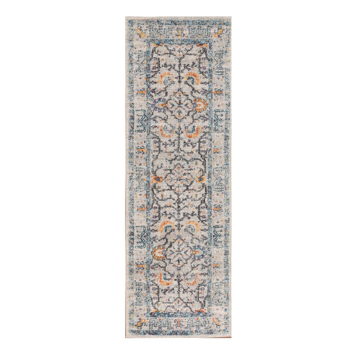 8' Runner Oriental Stain Resistant Indoor / Outdoor Runner Rug - Yellow / Ivory