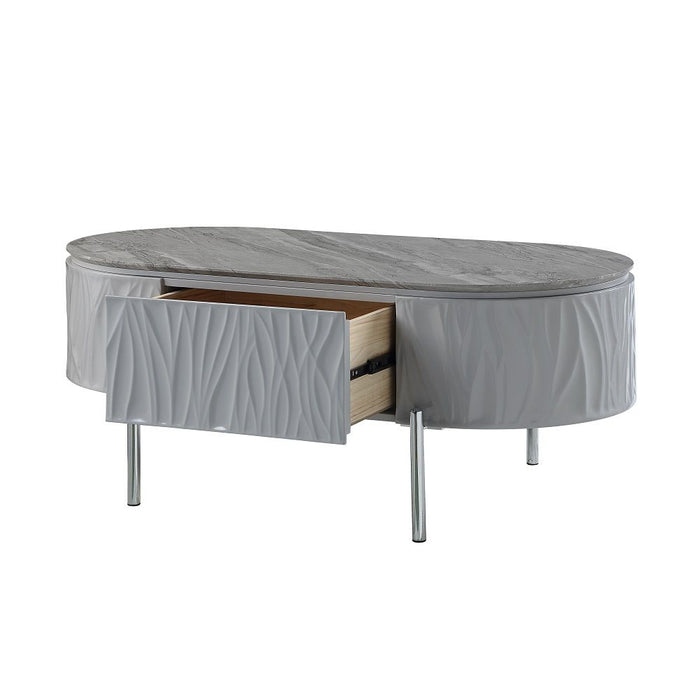 Yukino - Coffee Table - Gray High Gloss & Chrome ACME