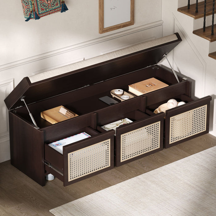 Entryway Shoe Bench With Drawers & Button Tufted Cushion Hearth and Haven