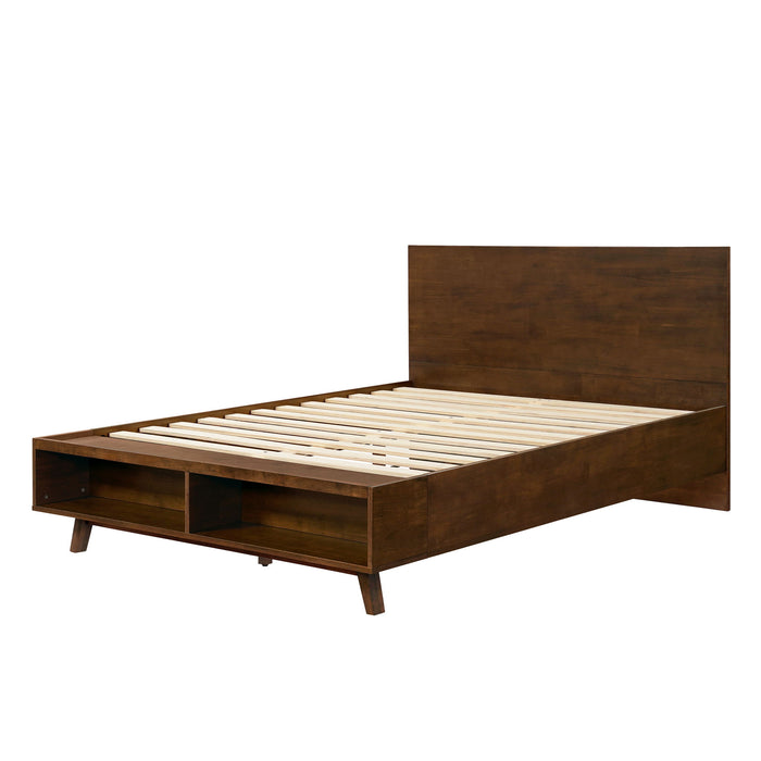 Queen Size Platform Bed Frame With Footboard Storage - Walnut Noble House
