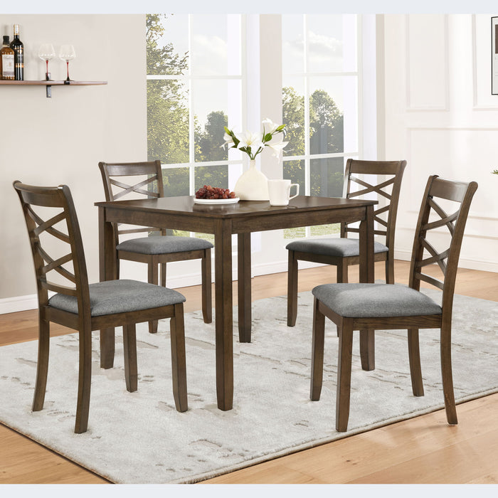 5 Piece Dining Table Set & 4 Chairs - Walnut Home Essentials