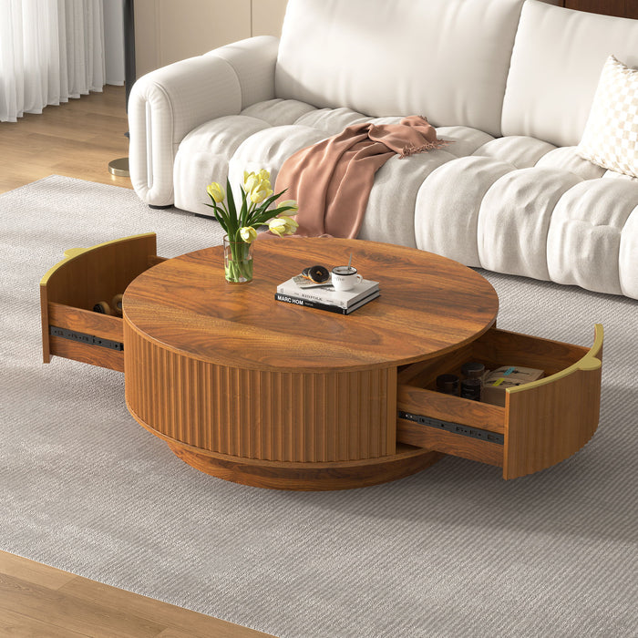 Farmhouse Round Coffee Table With Storage Drawer Hearth and Haven