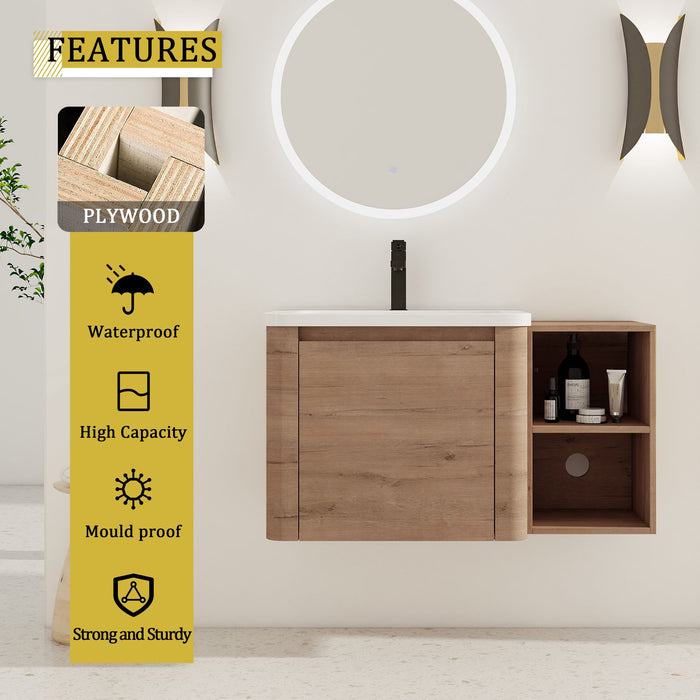 Wall Mounted Bathroom Vanity & Sink, Storage Shelves & Soft Close Door Home Essentials