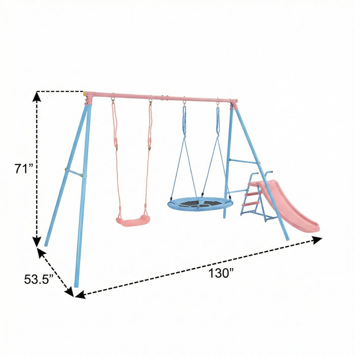 Xns107 - 2 Swing Set With Slide For Outdoor - Blue / Pink Daily Nest