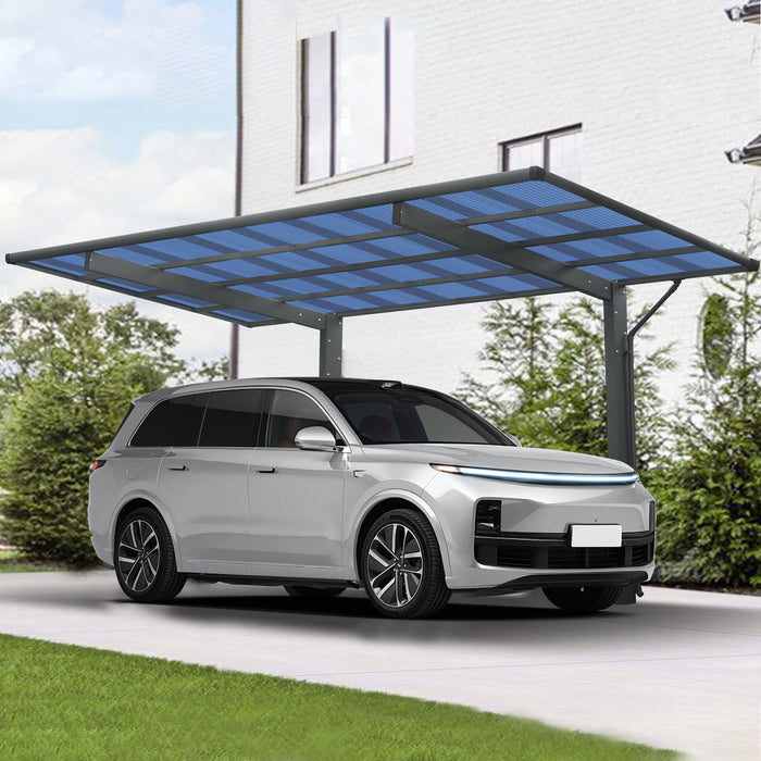 Outdoor Carport, Single Carport Aluminum Metal Frame And Polycarbonate Panels Car Port For Outdoor Driveway Car, Truck - Charcoal Home Essentials