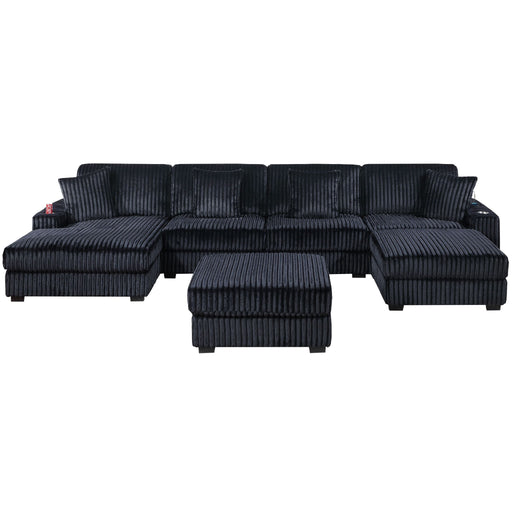 6 Piece Modular U Sectional Sofa Set With USB Cup Holder, Low Leg - Black Home Essentials