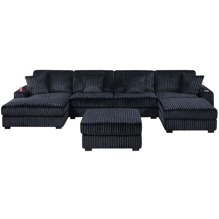 6 Piece Modular U Sectional Sofa Set With USB Cup Holder, Low Leg - Black Home Essentials