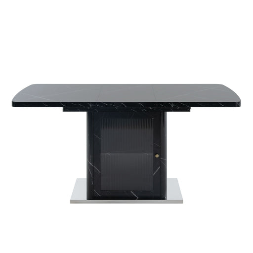 Modern Rectangle Dining Table With Stretchable Top, Storage Cabinet Home Essentials