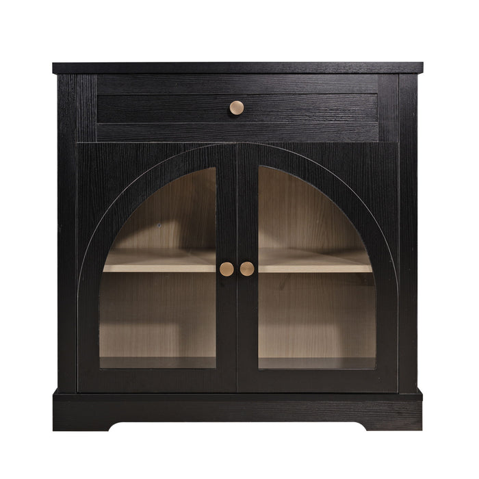 Sideboard Cabinet With 1 Drawer And 2 Arched Doors With Adjustable Shelves For Entryway - Black Home Essentials