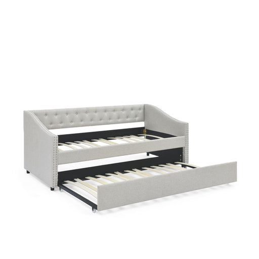 Upholstered Tufted Daybed With Drawers, Waved Arms Home Essentials