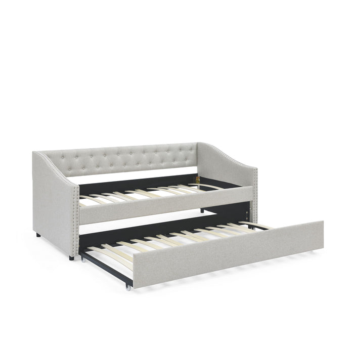Upholstered Tufted Daybed With Drawers, Waved Arms Home Essentials