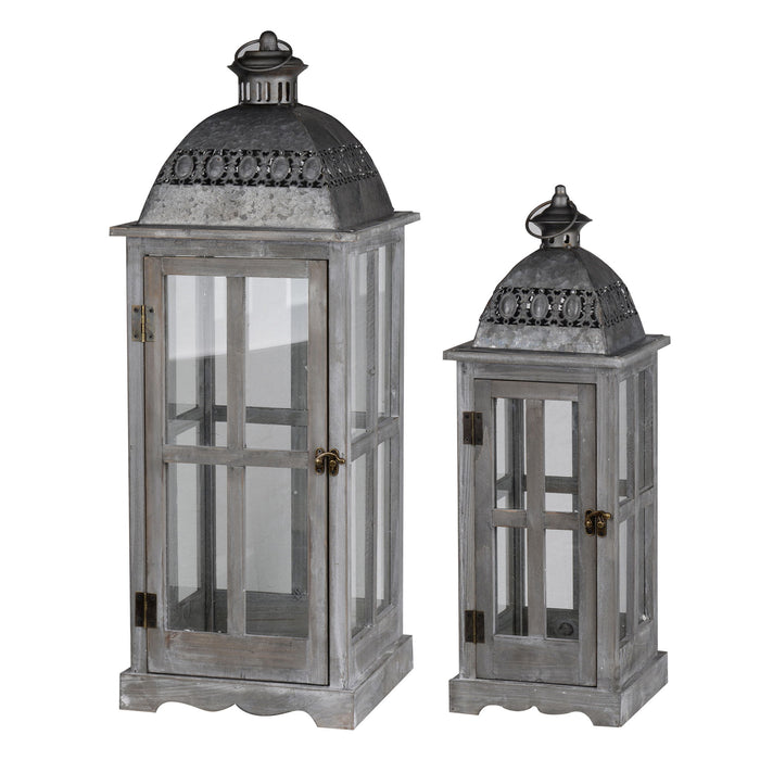 Wooden Candle Lantern Decorative, Hurricane Lantern Holder Decor For Indoor Outdoor, Home Garden Wedding - Gray Daily Nest