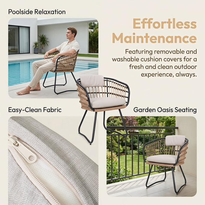 Patio All Weather Armchairs With Cushions (Set of 2) - Beige Home Essentials