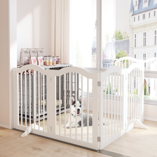 4 Panel Freestanding Pet Gate With Foldable Design And Support Feet - White Home Essentials