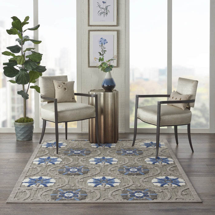 5' X 8' Area Rug Indoor & Outdoor - Gray / Blue