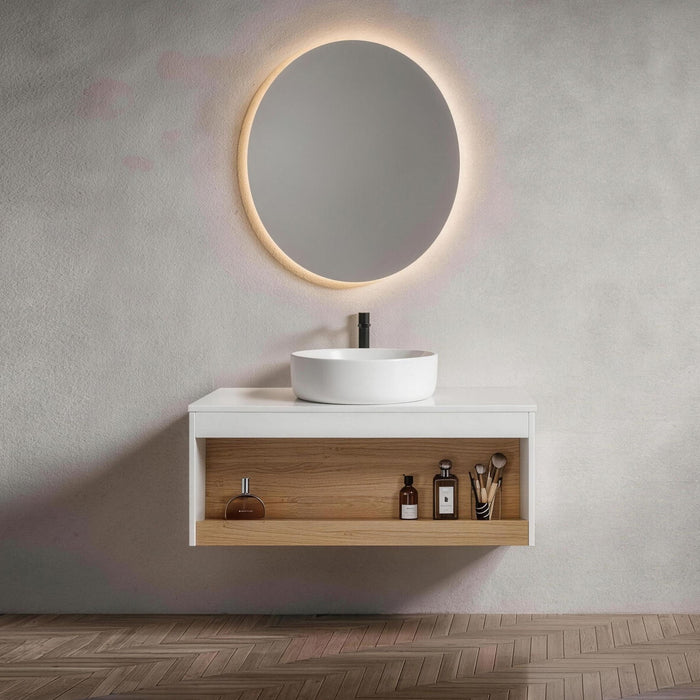 Floating Bathroom Vanity With Glossy Round Vessel Sink Home Essentials