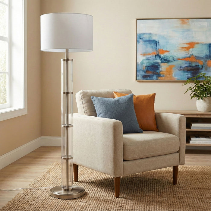 Nimbus - Floor Lamp With 3 Way Rotary Switch Clear Body Base - Silver Gray / White Ashcroft Furniture