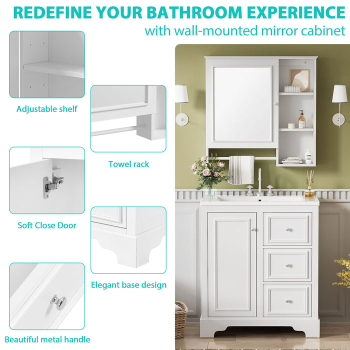 Bathroom Vanity With Sink, Modern Elegant Bathroom Storage Cabinet With 3 Drawers And Adjustable Shelves, Freestanding Vanity Set With Mirror Cabinet, Single Sink Bathroom Vanity Hearth and Haven