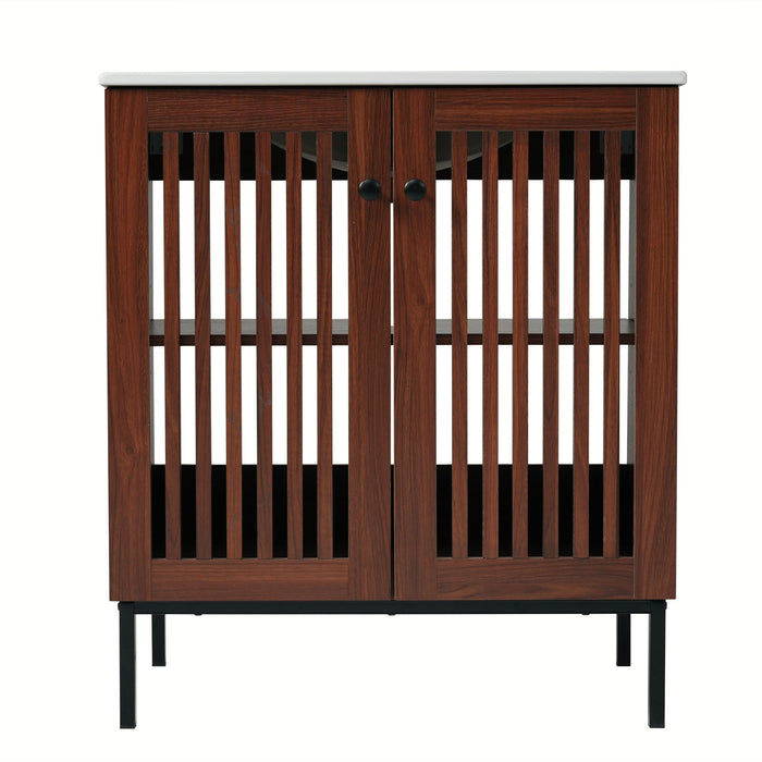 30" Vintage Bathroom Vanity With Ceramic Sink, Modern Bathroom Vanity Cabinet With 2 Soft Close Doors, Equpiied With 4 Sturdy Iron Legs - Antique Dark Brown