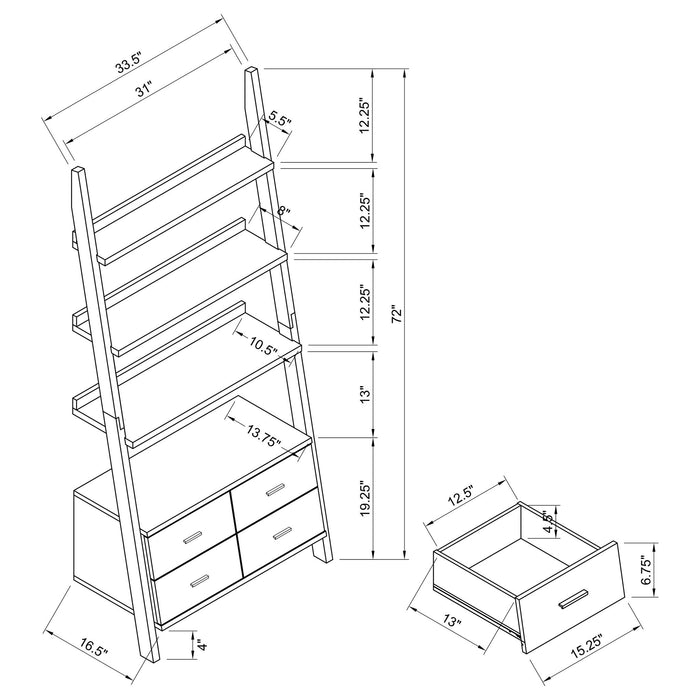Shasta - 5 Shelf Ladder Bookshelf With Drawers - Cappuccino Furniture Max