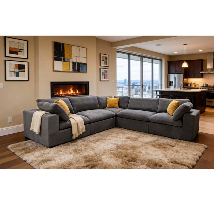 Coffee Bean Like Upholstery Full Compressed Modular Sectional With Toss Pillows - Light Gray Home Essentials