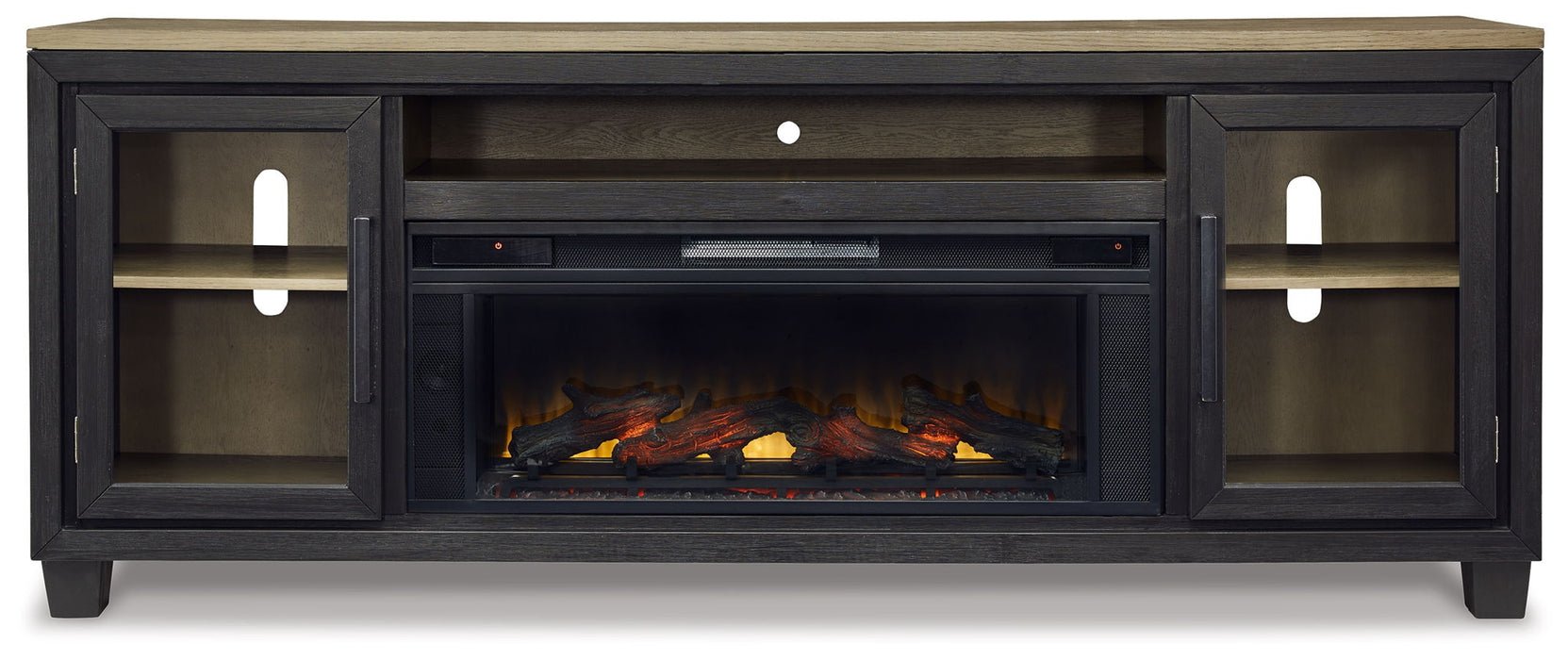 Foyland - 83" TV Stand With Electric Infrared Fireplace Insert - Black / Brown Signature Design by Ashley®