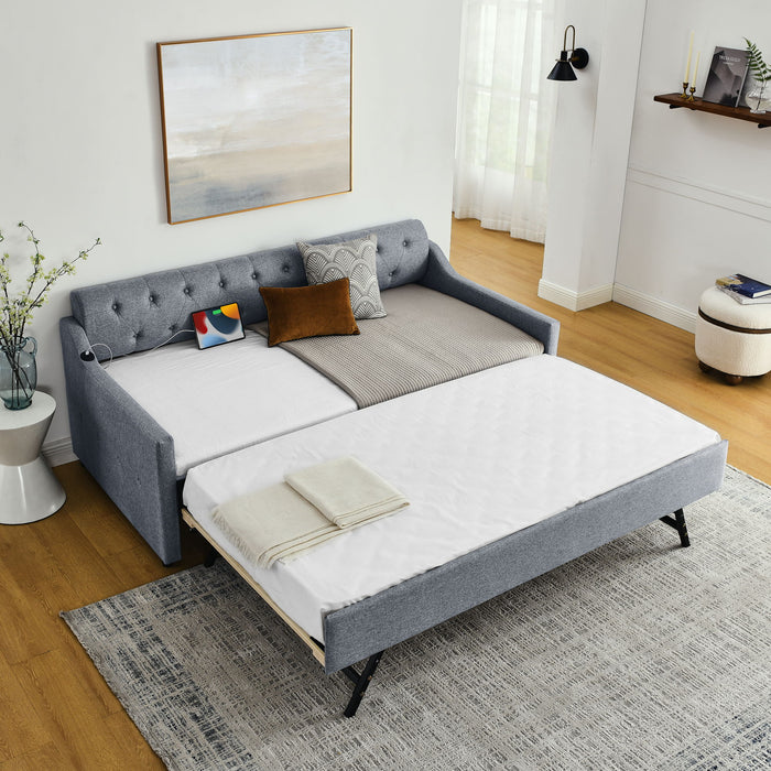 Size Upholstered Daybed With Trundle And USB Charging Armrest Home Essentials