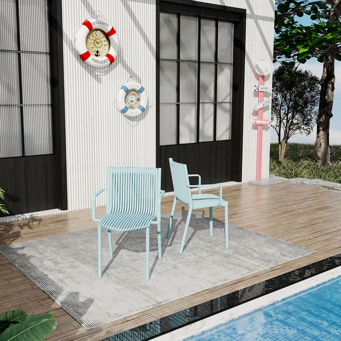 4 Piece Stackable Single Chairs With Vertical Stripe Design For All Weather Home Essentials