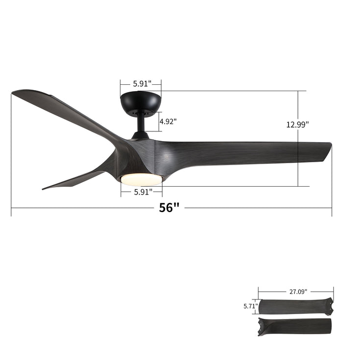 Reversible Quiet Motor Ceiling Fan Light With ABS Blades - Black / Gray Daily Nest
