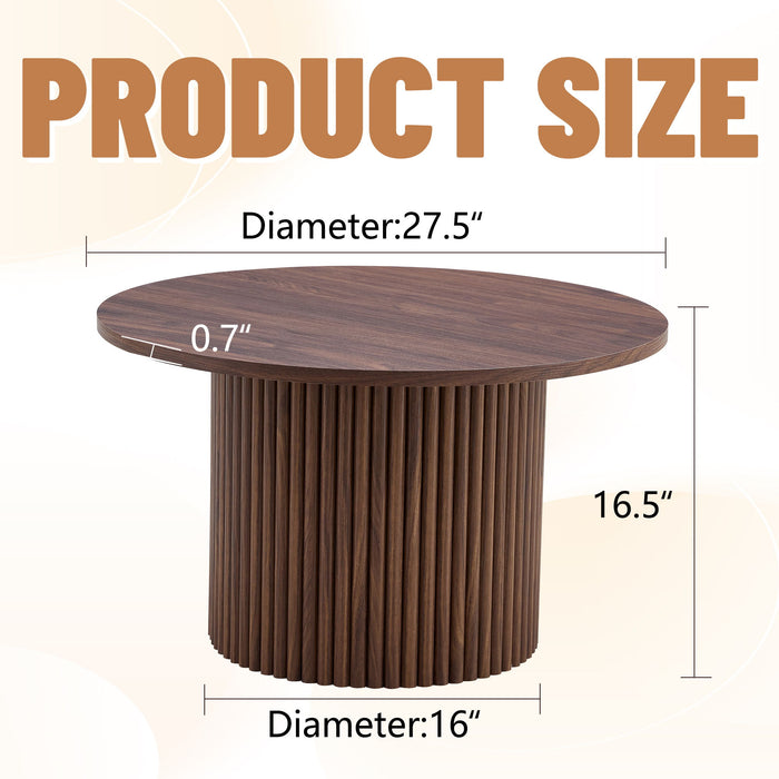 Modern Circular Coffee Table Material Color Cylindrical Design - Walnut