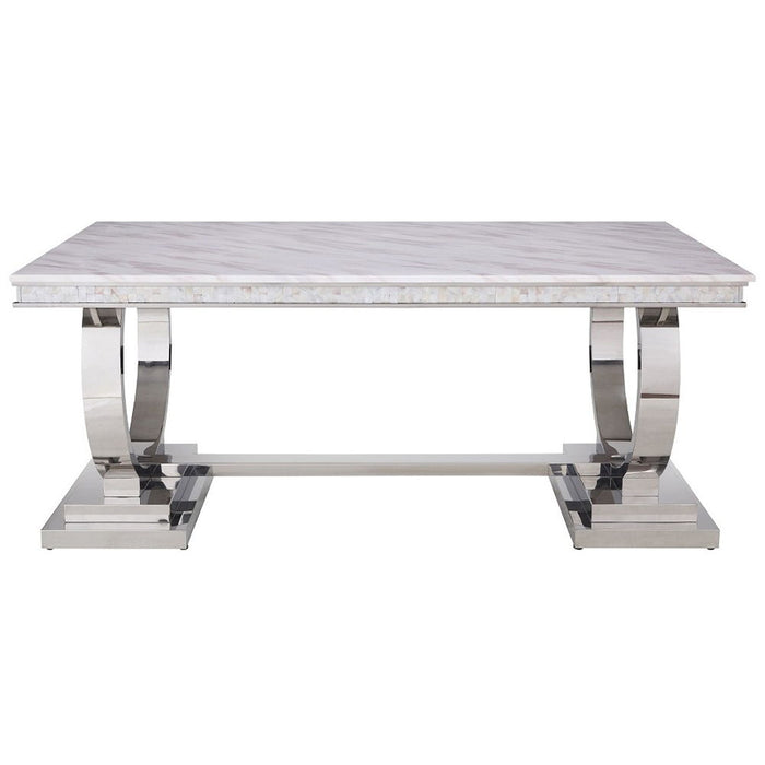 Zander - Dining Table - White Printed Faux Marble Top & Mirrored Silver