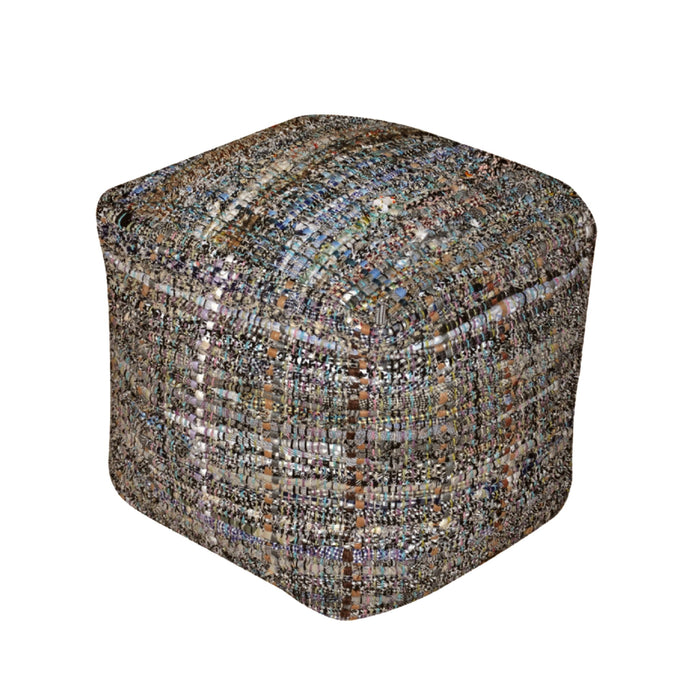 Koki - Handcrafted Fabric Pouf Recycled Denim And Paper Chindi - Khaki