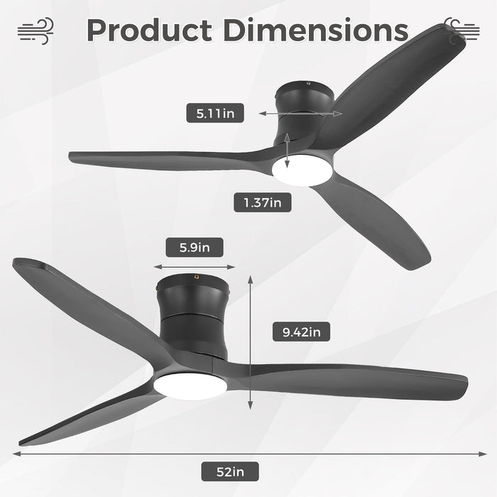 52" Ceiling Fan With Light, Dimmable DC Reversible Motor, 3 Blades Daily Nest