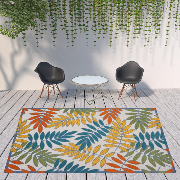 9' X 12' Floral Non Skid Indoor / Outdoor Area Rug - Ivory