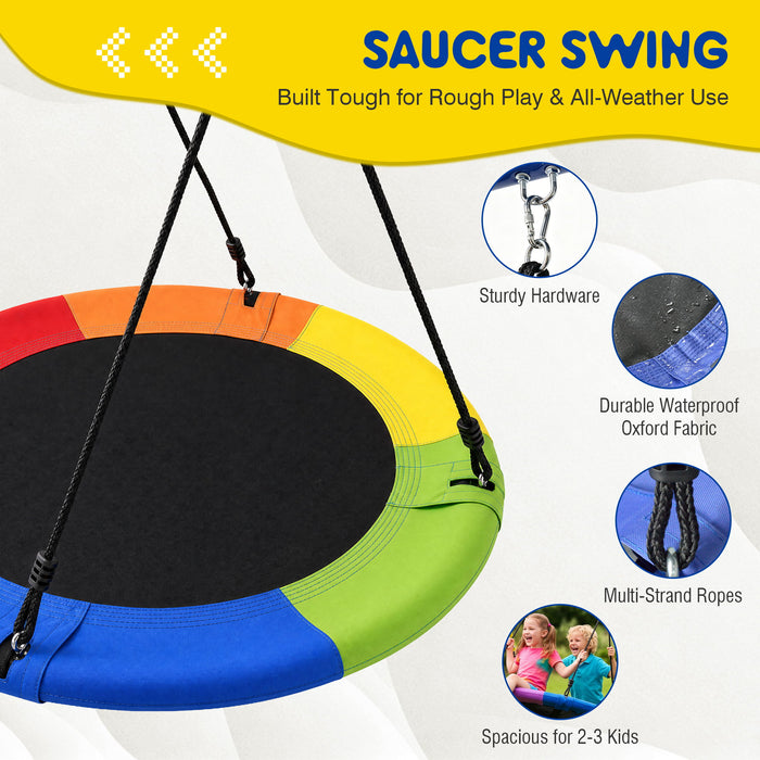 5 In 1 Kids Swing Set With Saucer Swing, Belt Swing, Basketball Hoop & Soccer Goal - Blue / Yellow Daily Nest