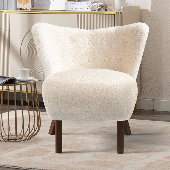 32" Wide Upholstered Wingback Accent Chair With Wood Legs - White
