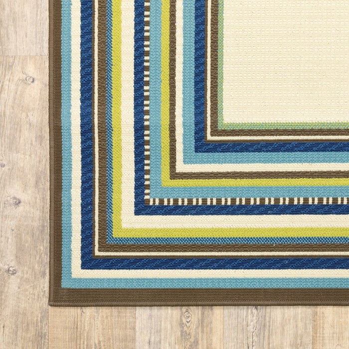 Striped Outdoor / Indoor Area Rug - Ivory / Blue