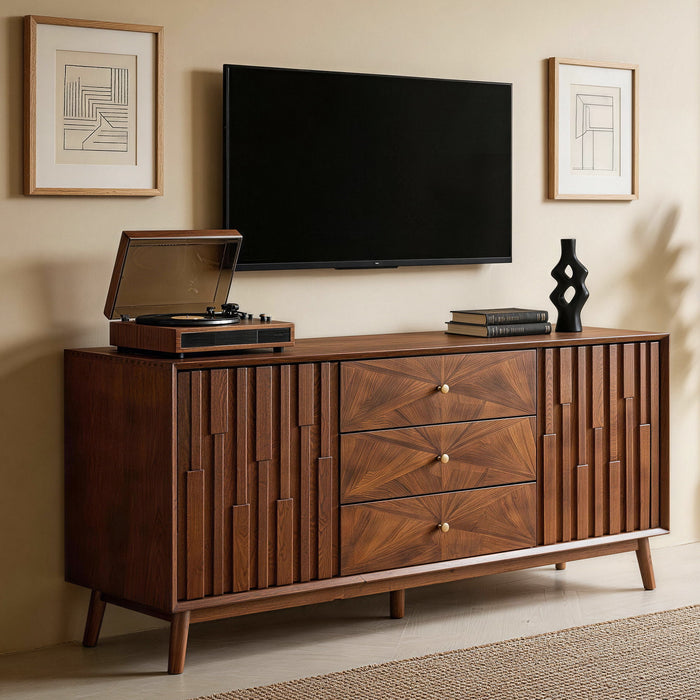 Sideboard Buffet Cabinet With 3 Drawers And 2 Storage Cabinets - Walnut Home Essentials