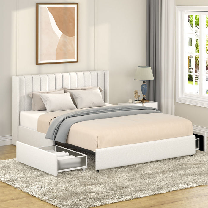 Anda - Boucle Upholstered Platform Bed With Patented Drawers Storage - Ivory