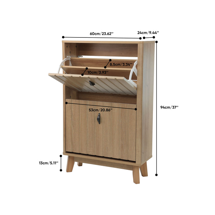 Entryway Shoe Cabinet With Flip Down Storage, Ultra Thin Freestanding Design For Home Use - Oak Home Essentials