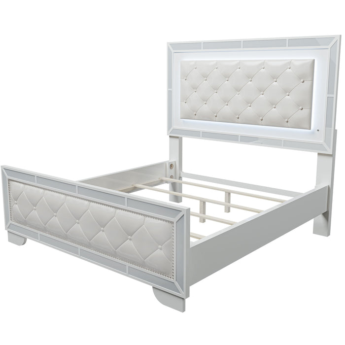 3 Piece Bedroom Set, Bed With LED Lights And 2 Nightstands Home Essentials
