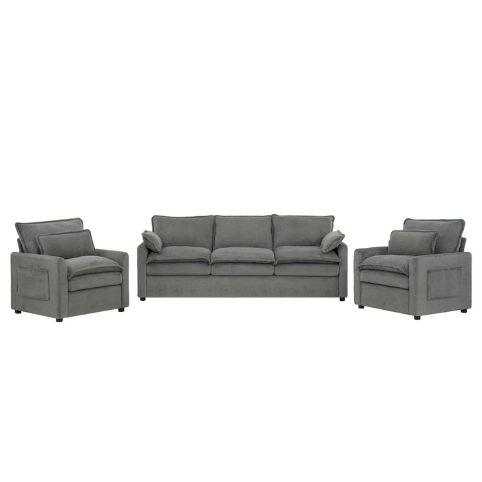 Modern Sofa Set With Double Layer Cushion And Side Storage Pockets Hearth and Haven