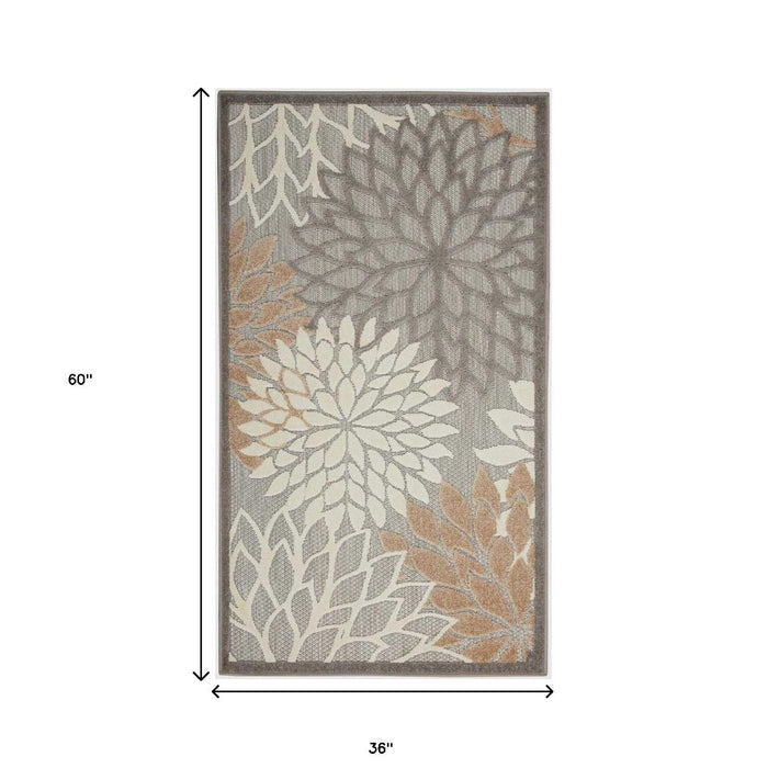 3' X 5' Floral Non Skid Indoor / Outdoor Area Rug - Natural