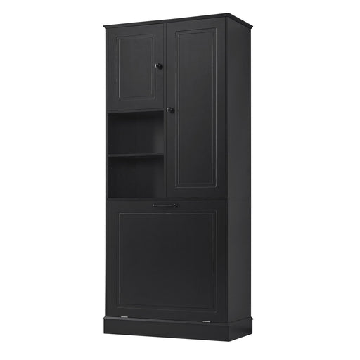 Modern Tall Storage Cabinet With Adjustable Shelves, Flip-Out Basket & Enclosed Doors Hearth and Haven