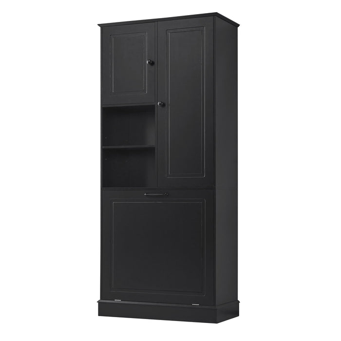 Modern Tall Storage Cabinet With Adjustable Shelves, Flip-Out Basket & Enclosed Doors Hearth and Haven